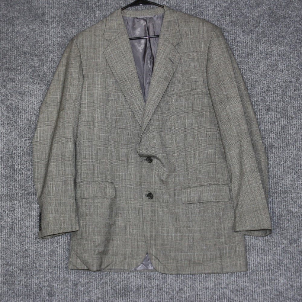 Hickey Freeman Men's Wool Blazer Suit Jacket Plaid Gray Size 42 Long